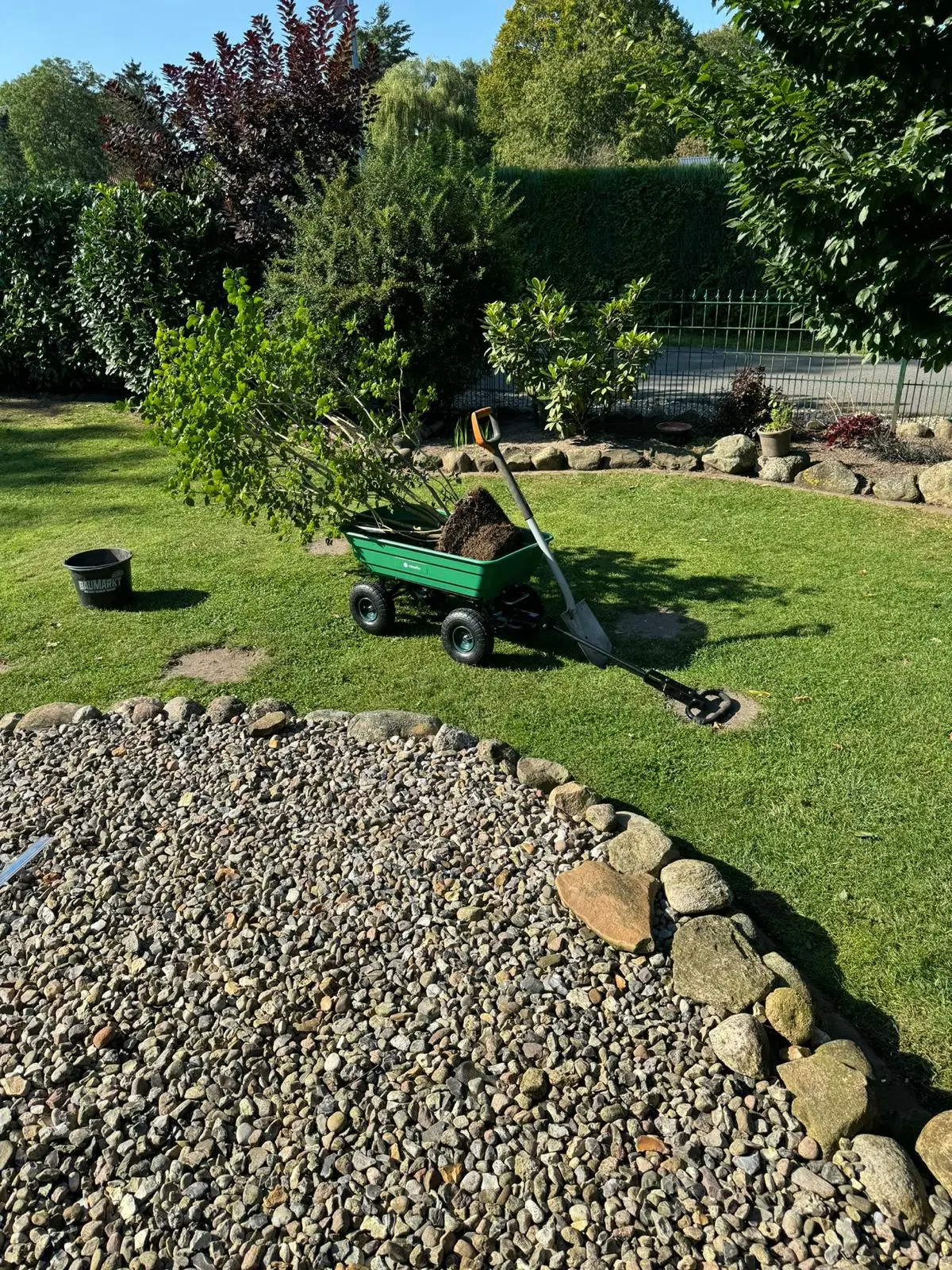 Gepflegte Gartenanlage mit Rasen und Beeten